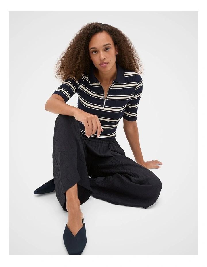 Variegated Rib Polo Top in Blue image 4