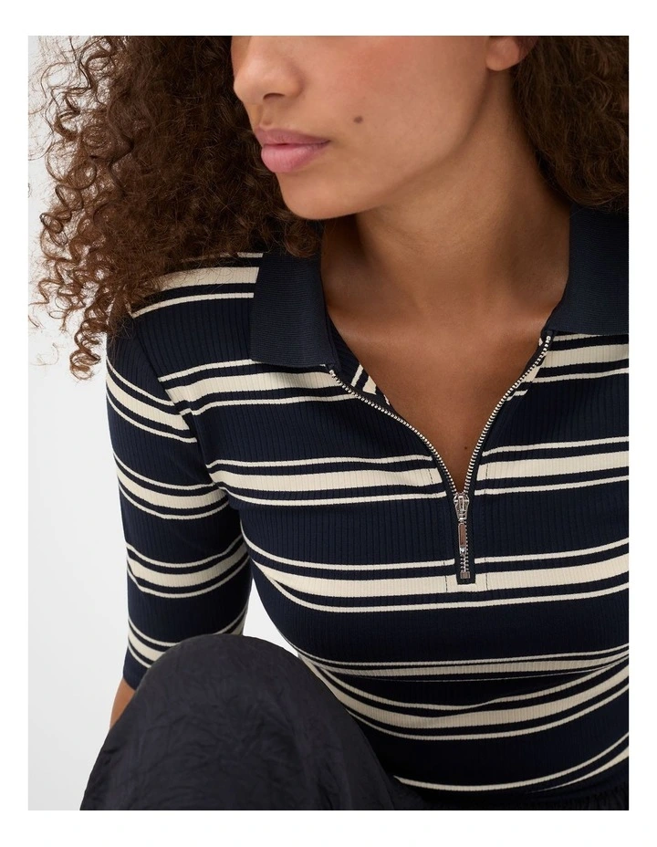 Variegated Rib Polo Top in Blue image 5