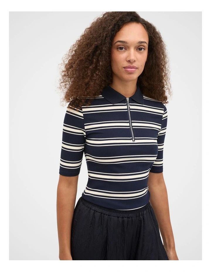 Variegated Rib Polo Top in Blue image 6
