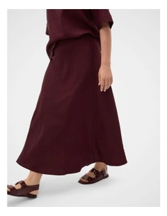 Linen Minimalist Skirt in Plum Red