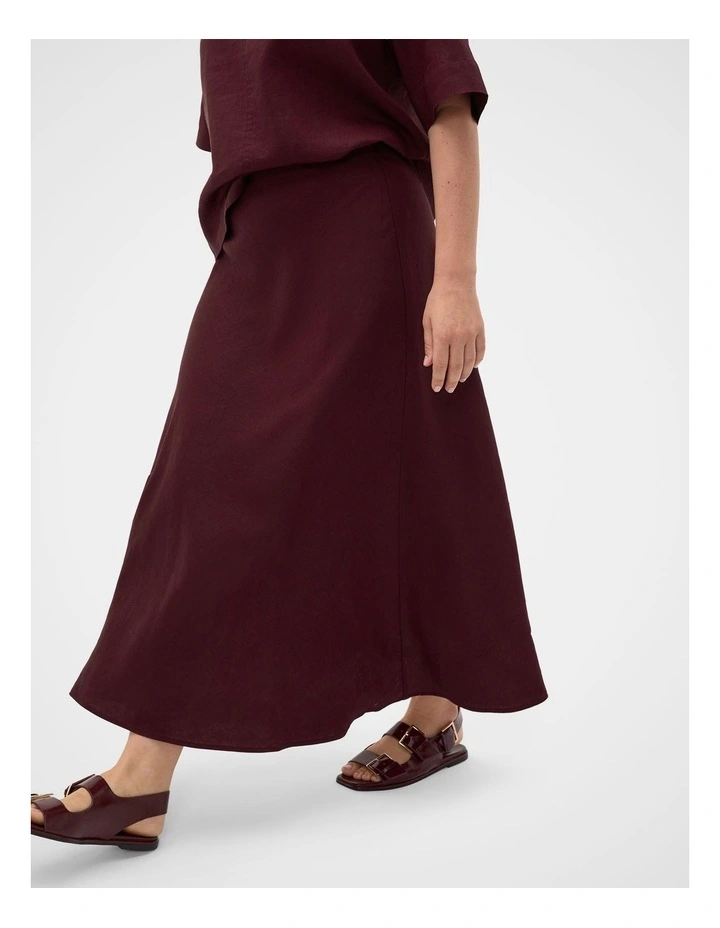 Linen Minimalist Skirt in Plum Red image 1