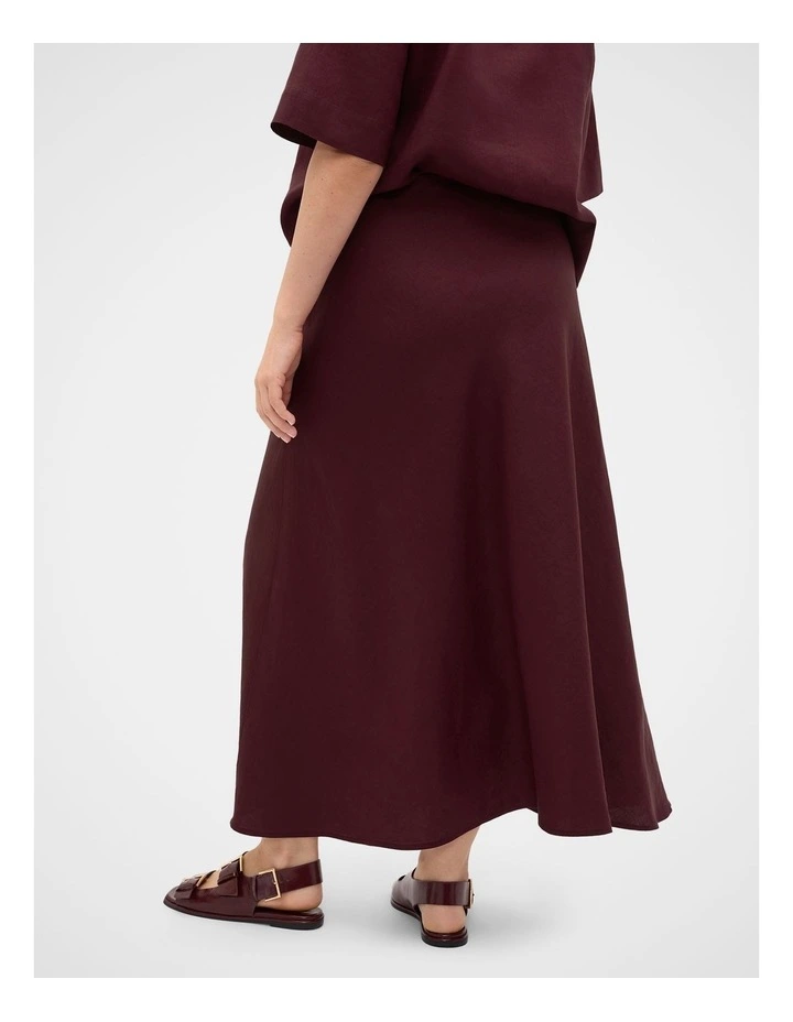 Linen Minimalist Skirt in Plum Red image 2