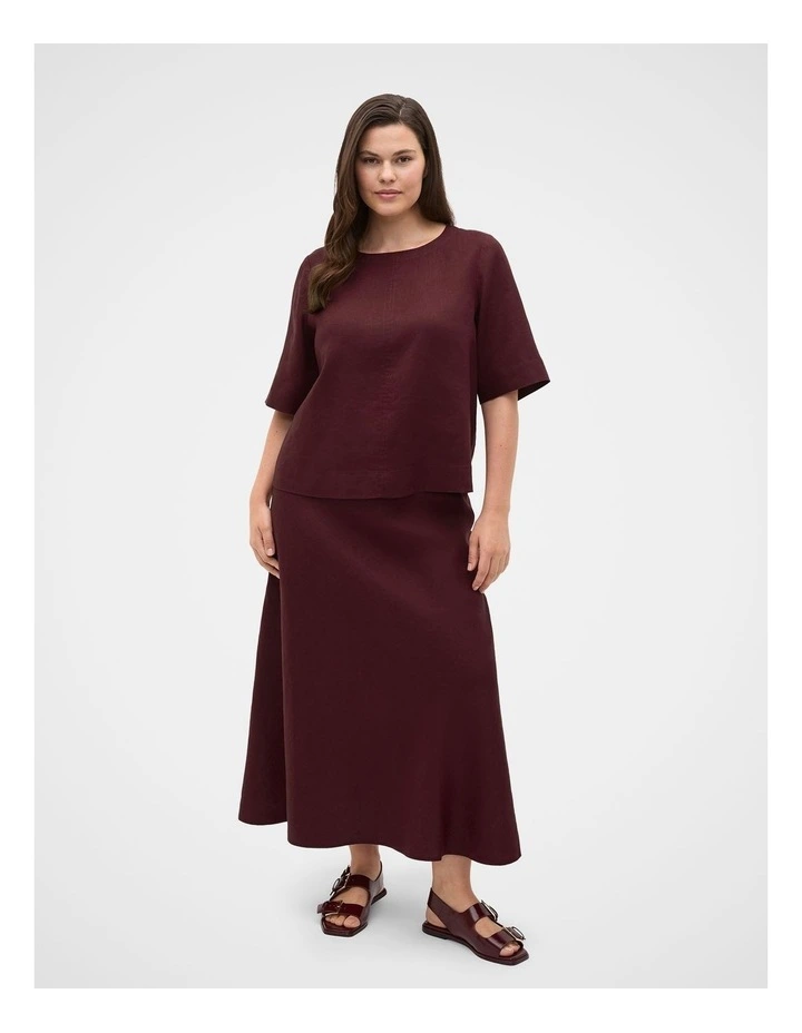 Linen Minimalist Skirt in Plum Red image 3