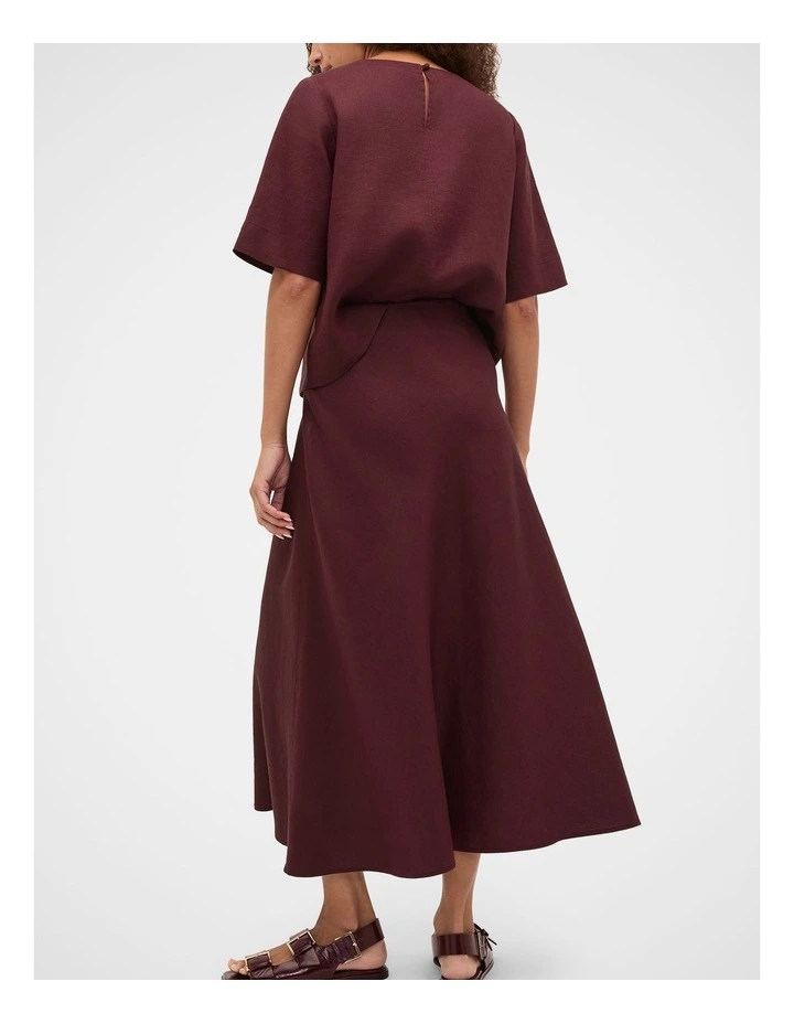 Linen Minimalist Skirt in Plum Red image 6