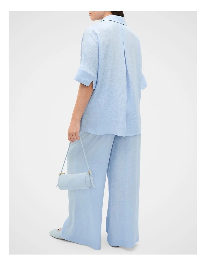 Textured Satin Collared Popover Top in Blue image 2