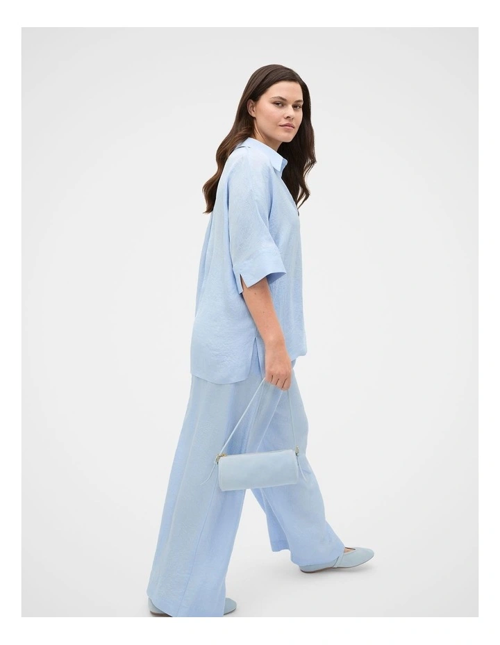 Textured Satin Collared Popover Top in Blue image 3