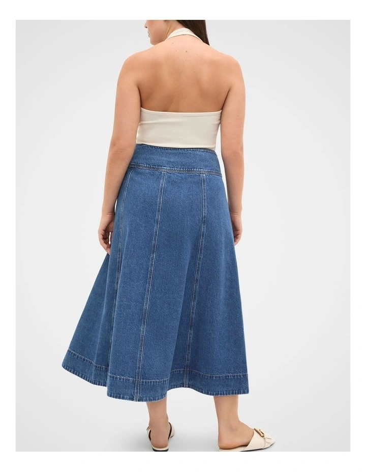 Denim Button Through Swing Skirt in Heritage Wash image 2