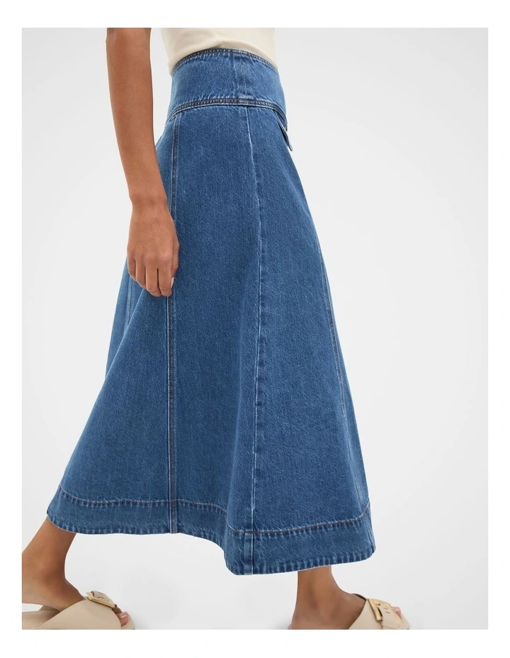Denim Button Through Swing Skirt in Heritage Wash image 7