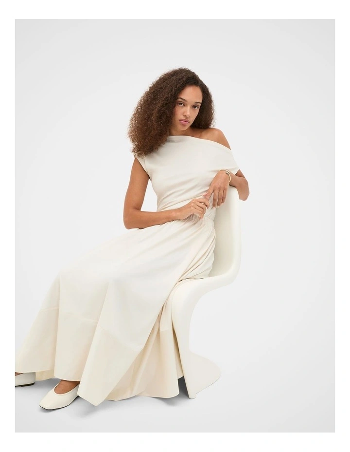 Jersey Spliced Midi Skirt in Coconut Cream image 3