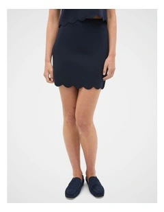 Scallop Crepe Knit Skirt in Twilight Blue