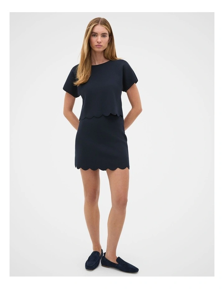 Scallop Crepe Knit Skirt in Twilight Blue image 4