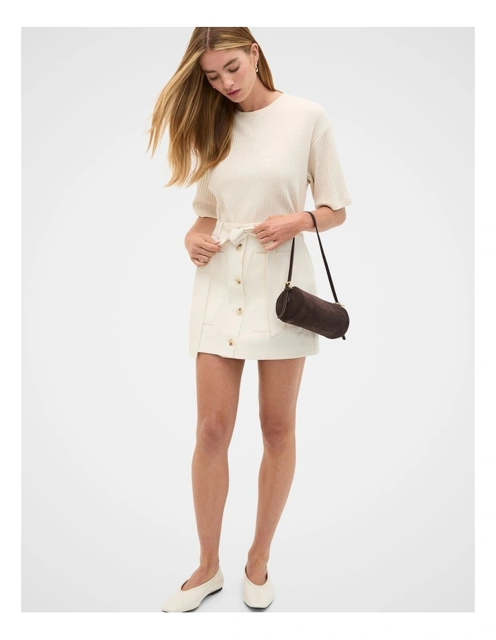 Belted Pocket Mini Skirt in Coconut Cream image 4