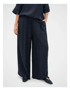 Textured Satin Gathered Pant in Twilight Blue