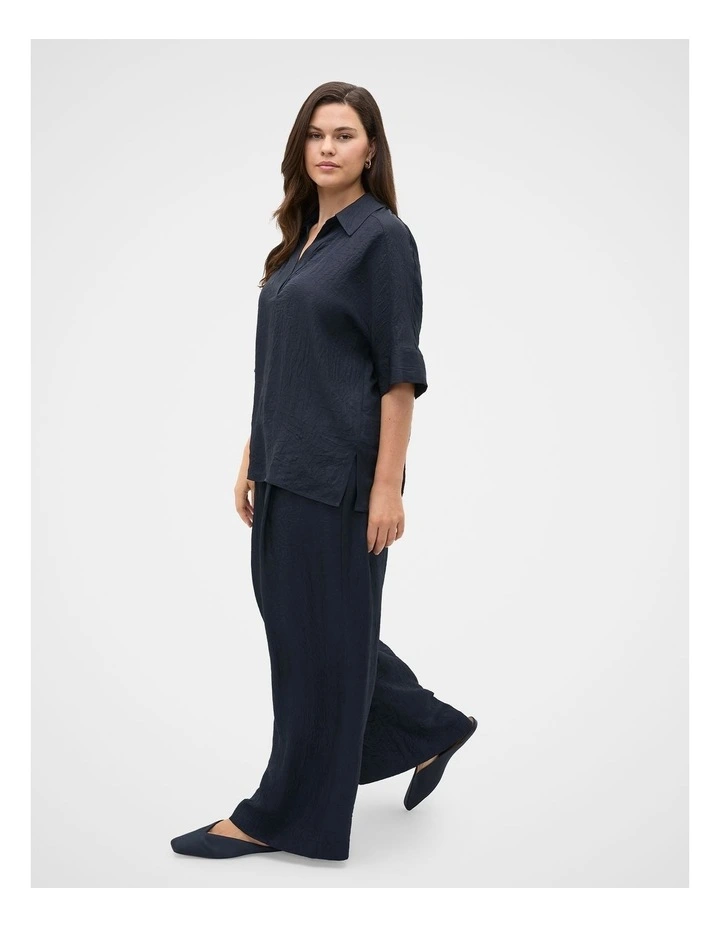 Textured Satin Gathered Pant in Twilight Blue image 3