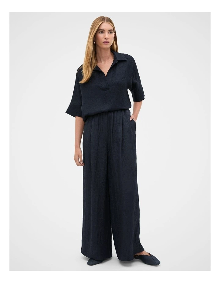 Textured Satin Gathered Pant in Twilight Blue image 4