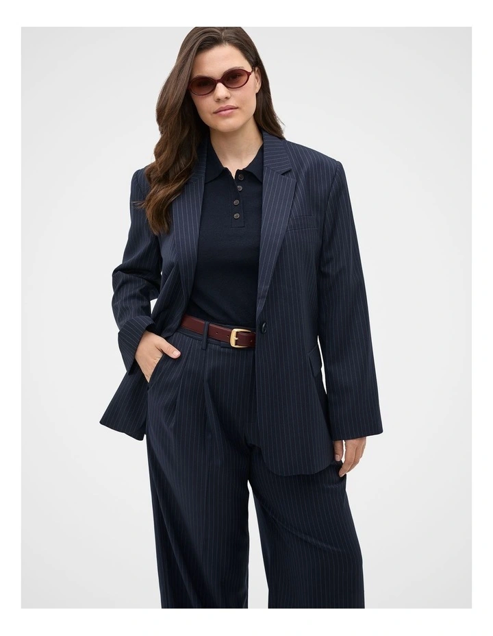 Wool Blend Pinstripe Blazer in Twilight Blue Stripe image 1