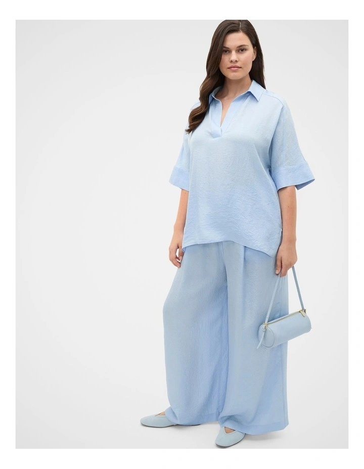 Textured Satin Gathered Pant in Arctic Blue image 3