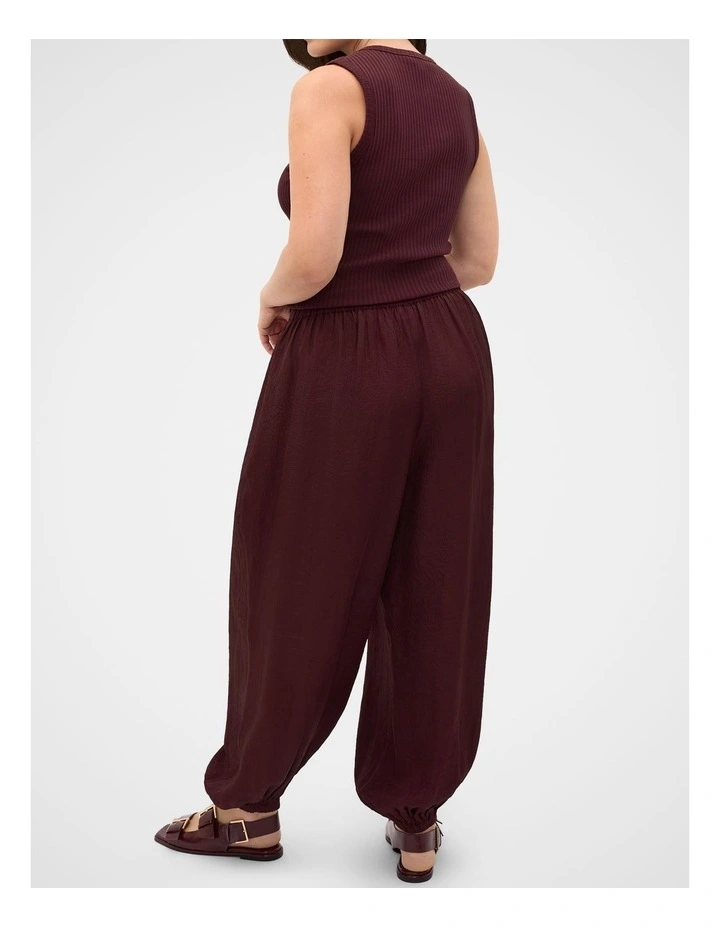 Textured Satin Harem Pant in Plum Red image 2