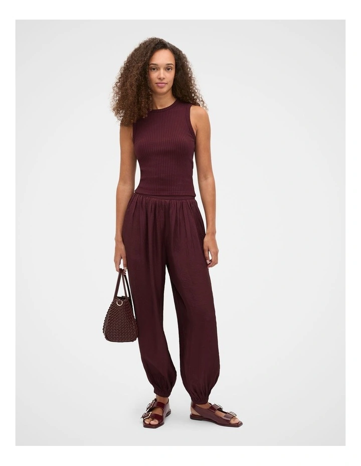 Textured Satin Harem Pant in Plum Red image 4