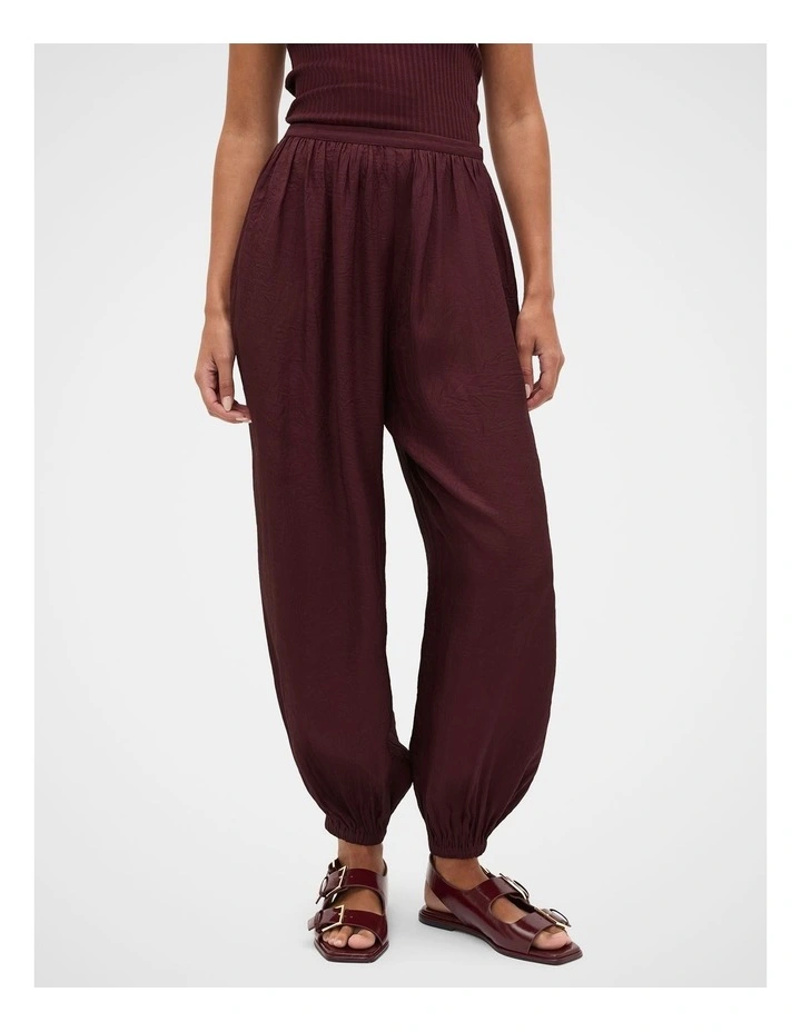 Textured Satin Harem Pant in Plum Red image 5