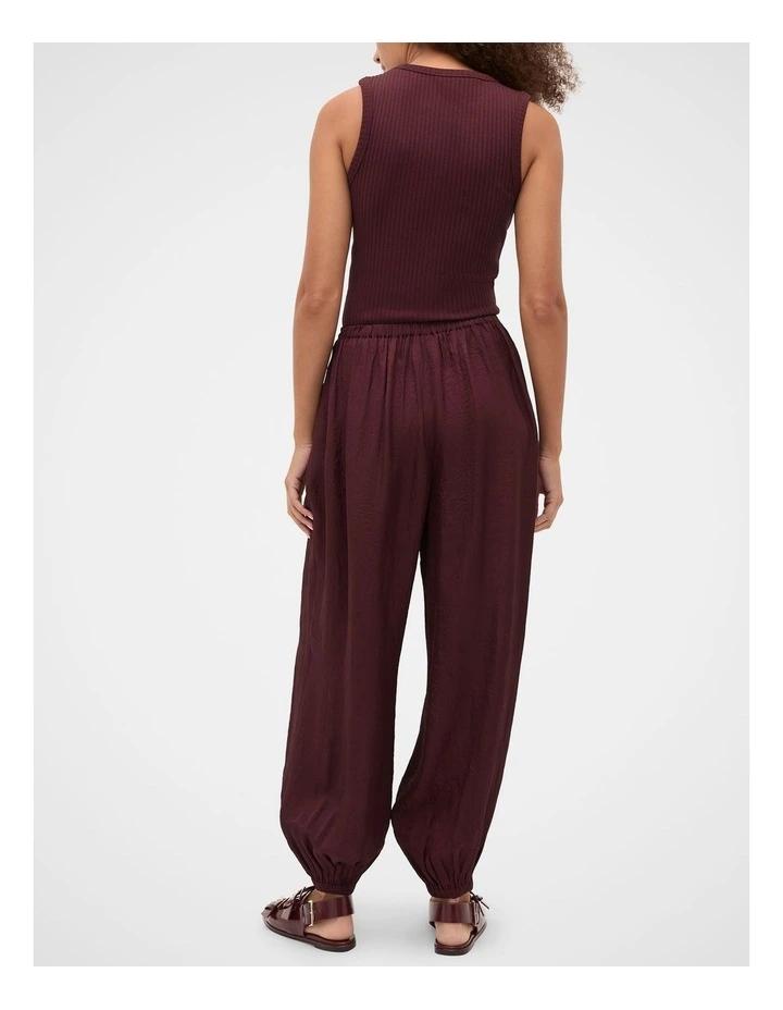 Textured Satin Harem Pant in Plum Red image 7