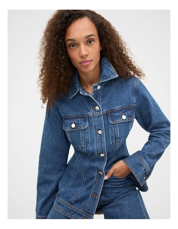 Denim Cinch Waist Jacket in Heritage Wash image 4