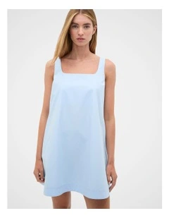Poplin Shift Mini Dress in Arctic Blue