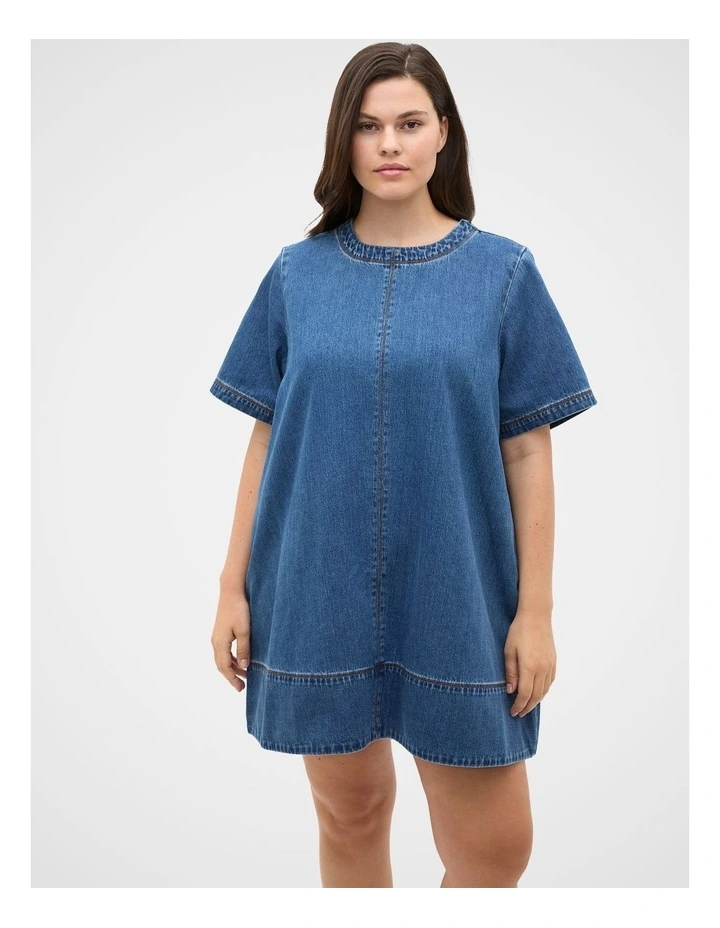 Denim Swing Mini Dress in Heritage Wash image 1