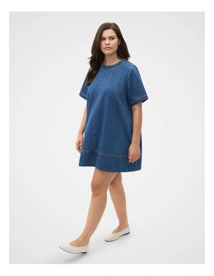 Denim Swing Mini Dress in Heritage Wash image 3