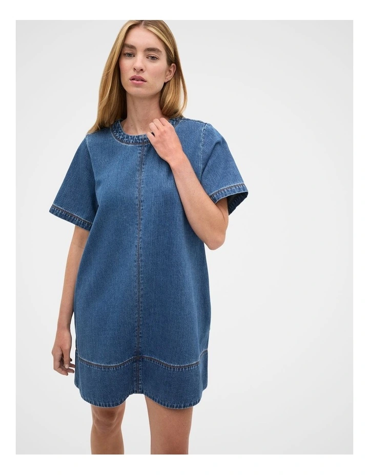 Denim Swing Mini Dress in Heritage Wash image 4