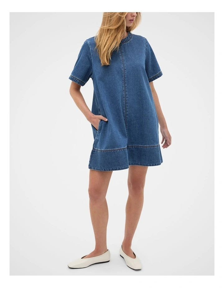 Denim Swing Mini Dress in Heritage Wash image 7