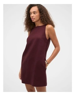 Linen Boat Neck Mini Dress in Plum Red