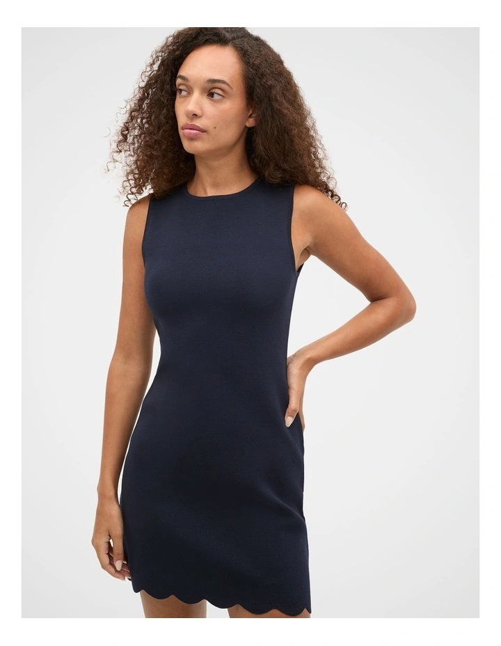 Scallop Crepe Knit Mini Dress in Twilight Blue image 1