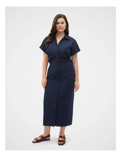 Poplin Ruched Shirt Dress in Twilight Blue