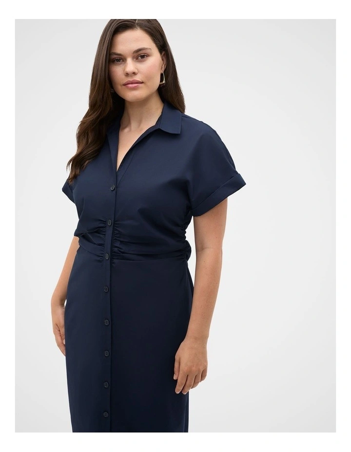 Poplin Ruched Shirt Dress in Twilight Blue image 3