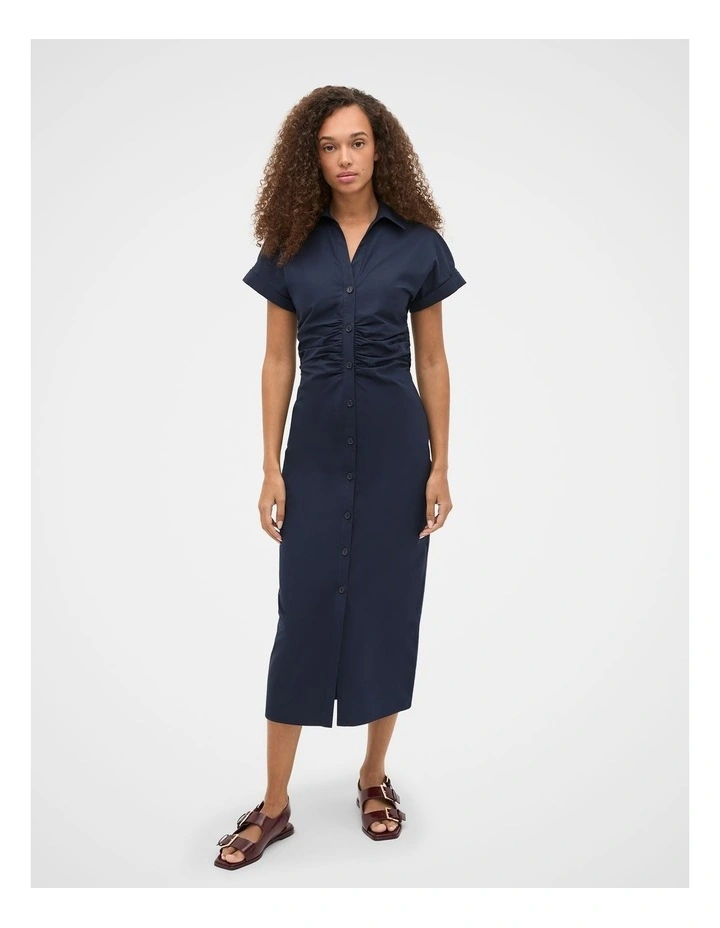 Poplin Ruched Shirt Dress in Twilight Blue image 5