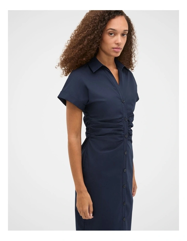 Poplin Ruched Shirt Dress in Twilight Blue image 6