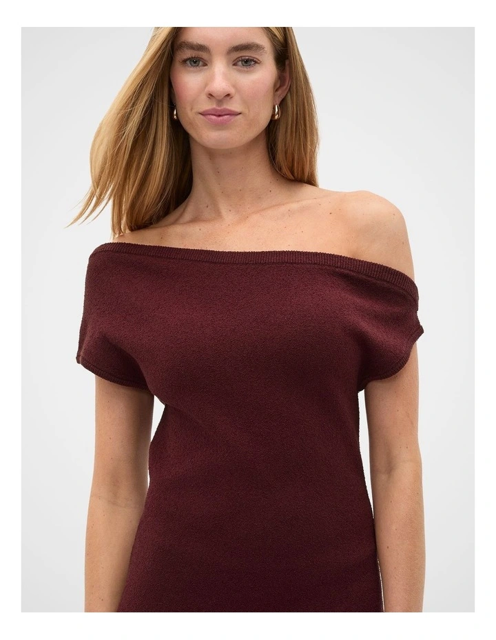 Boucle Fitted Knit Dress in Plum Red image 6