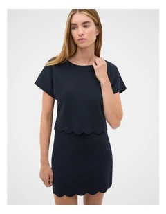 Scallop Crepe Knit Top in Twilight Blue