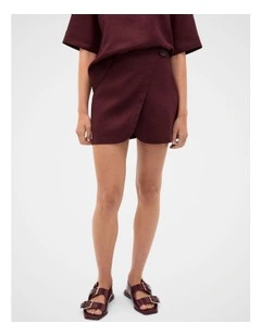 Linen Wrap Skort in Plum Red