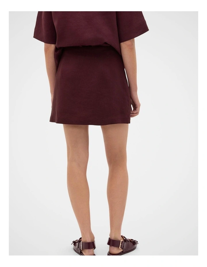 Linen Wrap Skort in Plum Red image 2