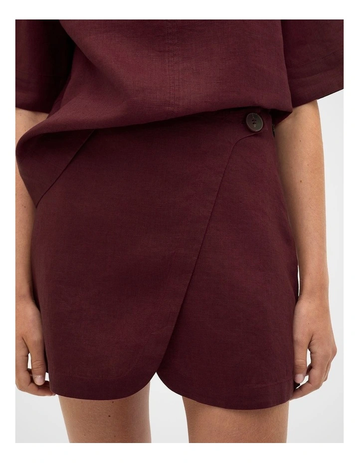 Linen Wrap Skort in Plum Red image 3