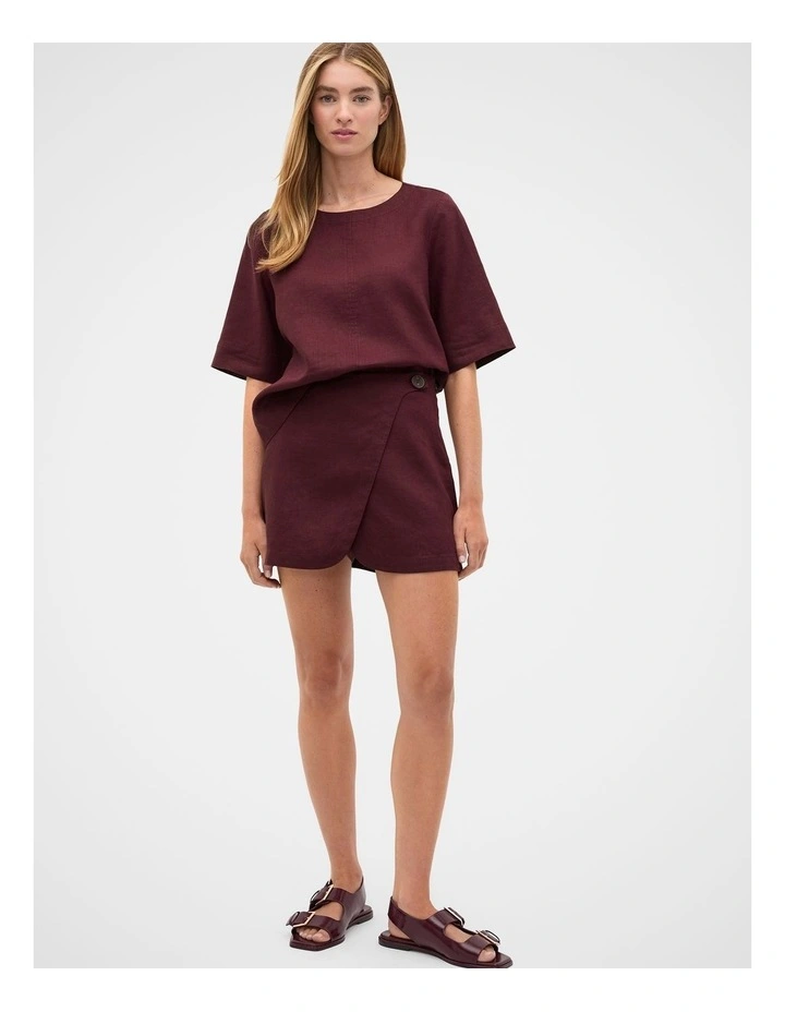 Linen Wrap Skort in Plum Red image 4