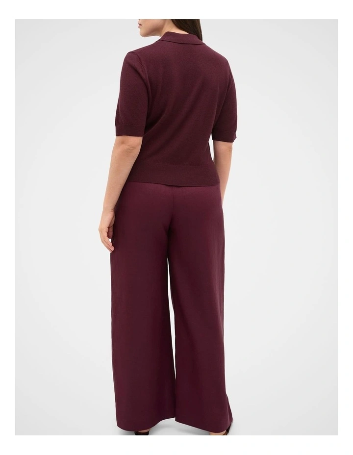 Australian Merino Knit Polo Top in Plum Red image 2