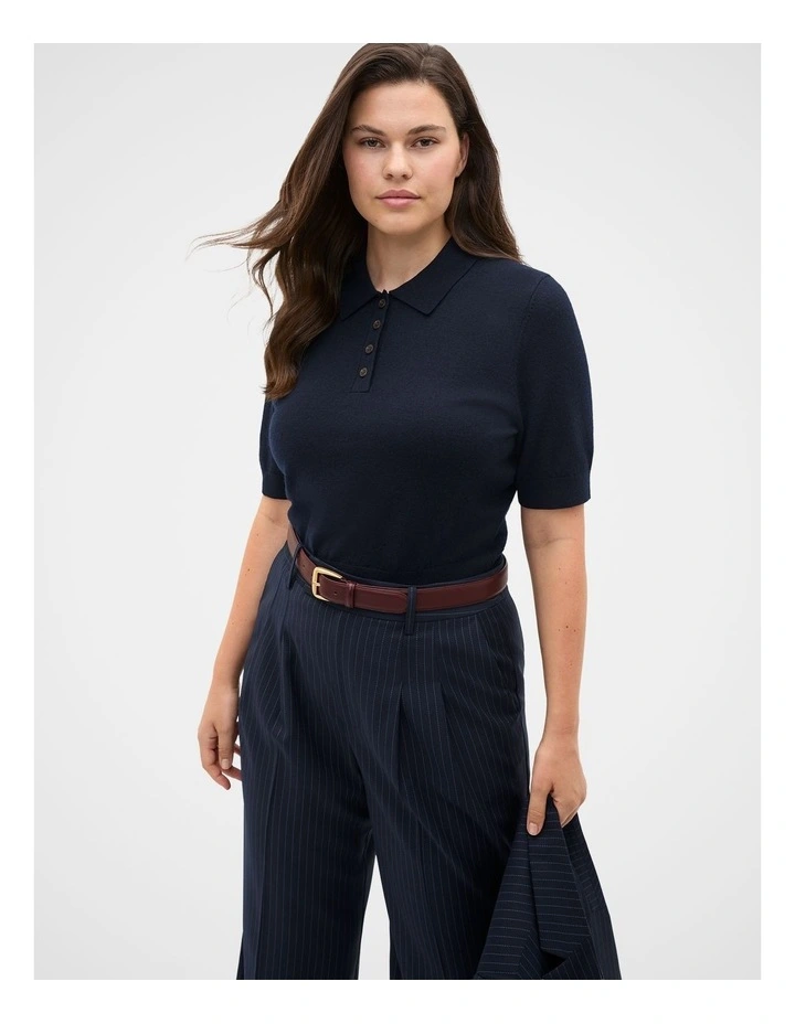 Australian Merino Knit Polo Top in Twilight Blue image 1