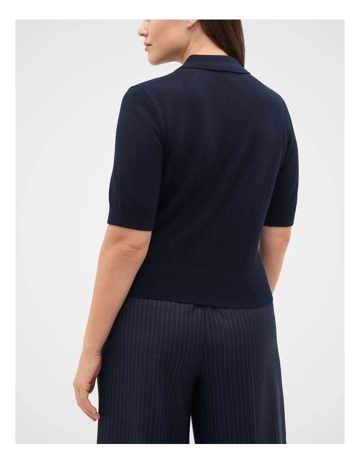 Australian Merino Knit Polo Top in Twilight Blue image 2