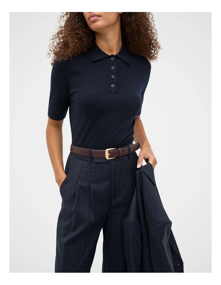 Australian Merino Knit Polo Top in Twilight Blue image 5