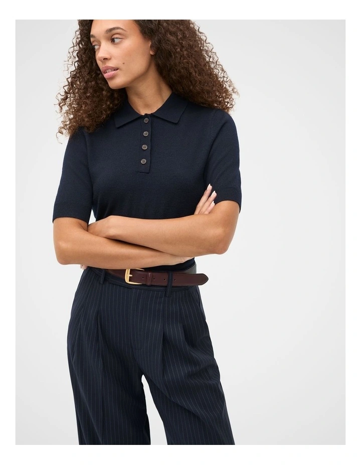 Australian Merino Knit Polo Top in Twilight Blue image 6