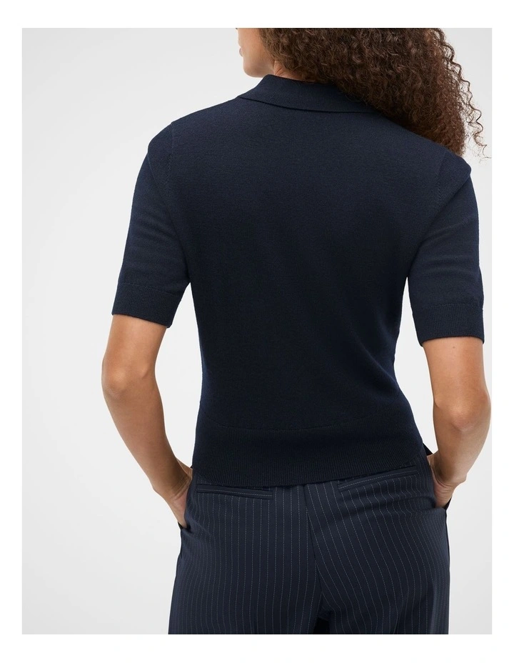 Australian Merino Knit Polo Top in Twilight Blue image 7
