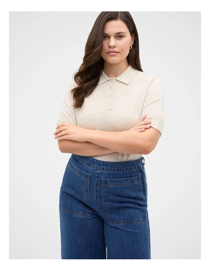 Australian Merino Knit Polo Top in Mist Marle image 1